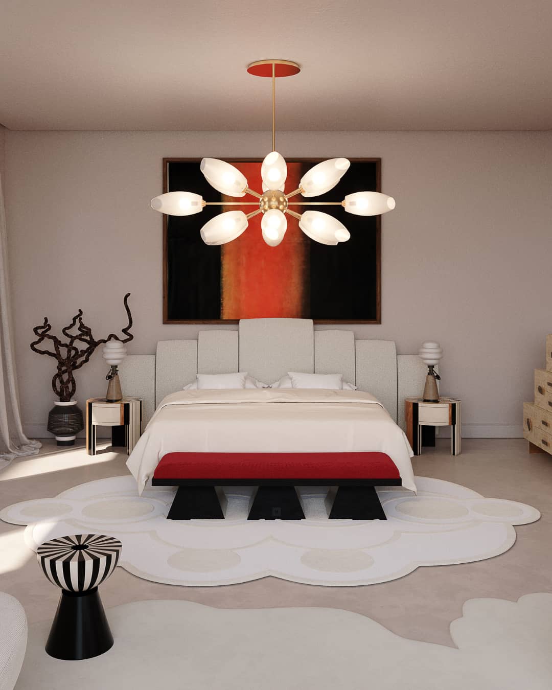 Unique furniture design for art deco or mid-century modern bedroom decor by HOMMÉS Studio