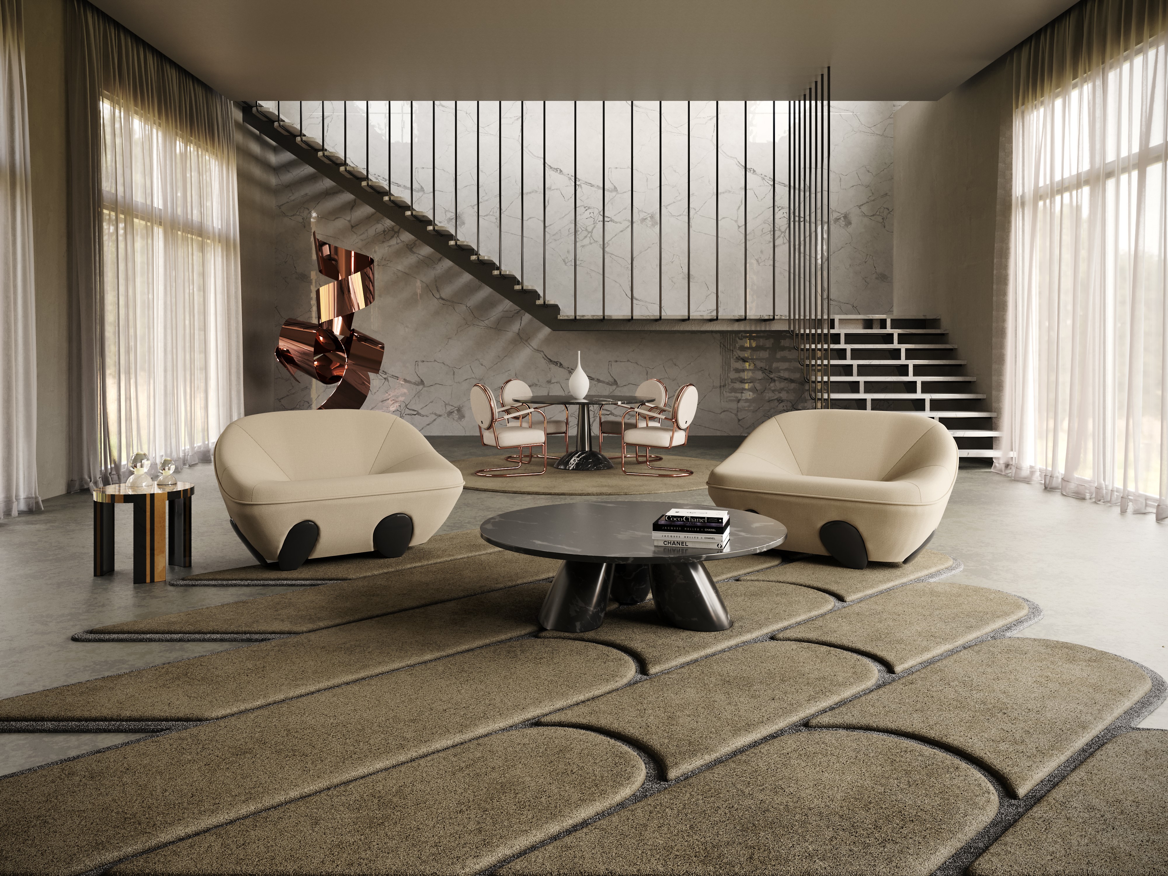Minimalism Home Decor: 3 Key Ideas to Create Warm, Livable Spaces, living room with curated space, design furniture, unique rug