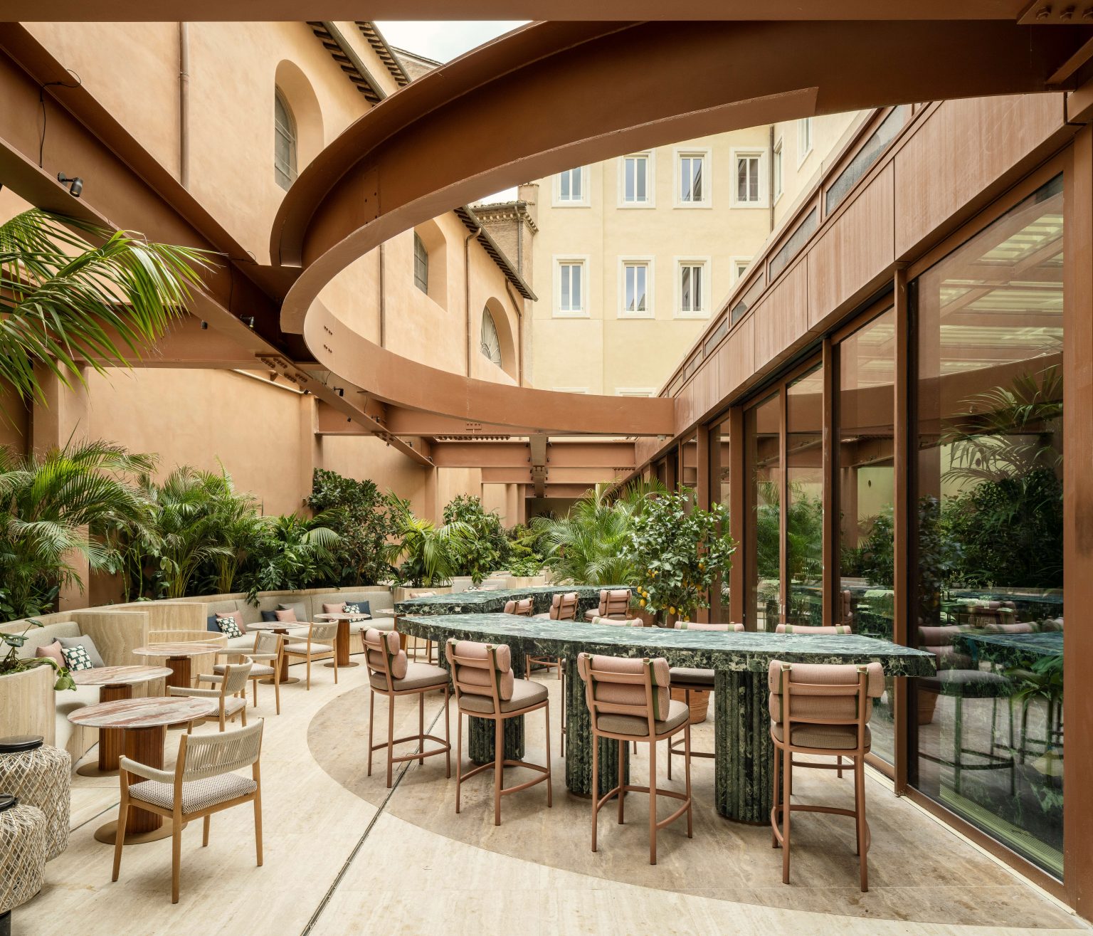 Backyard and Bar of Patricia Urquiola Italian Luxurious Hotel