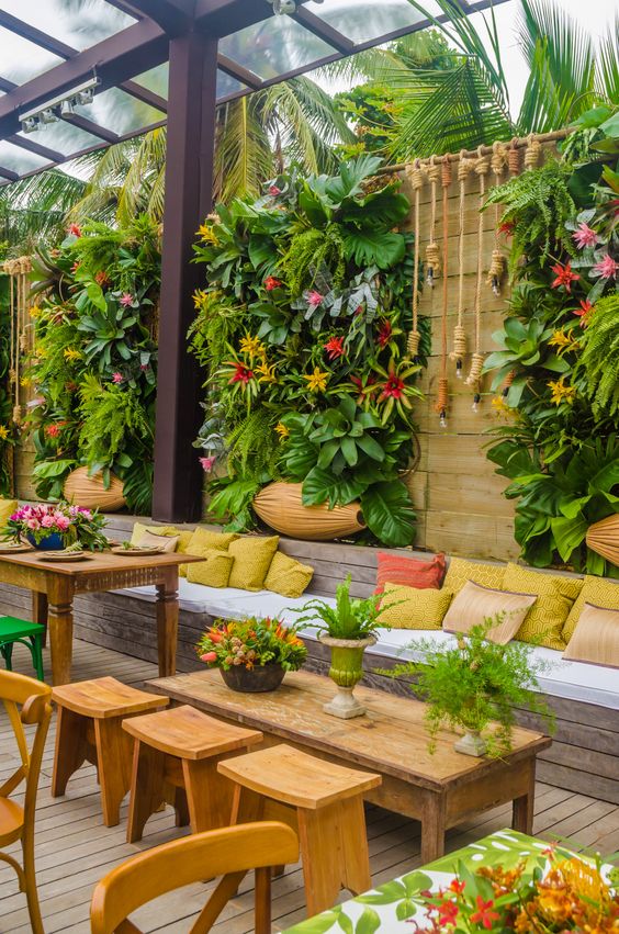 vertical garden in an outdoor kitchen