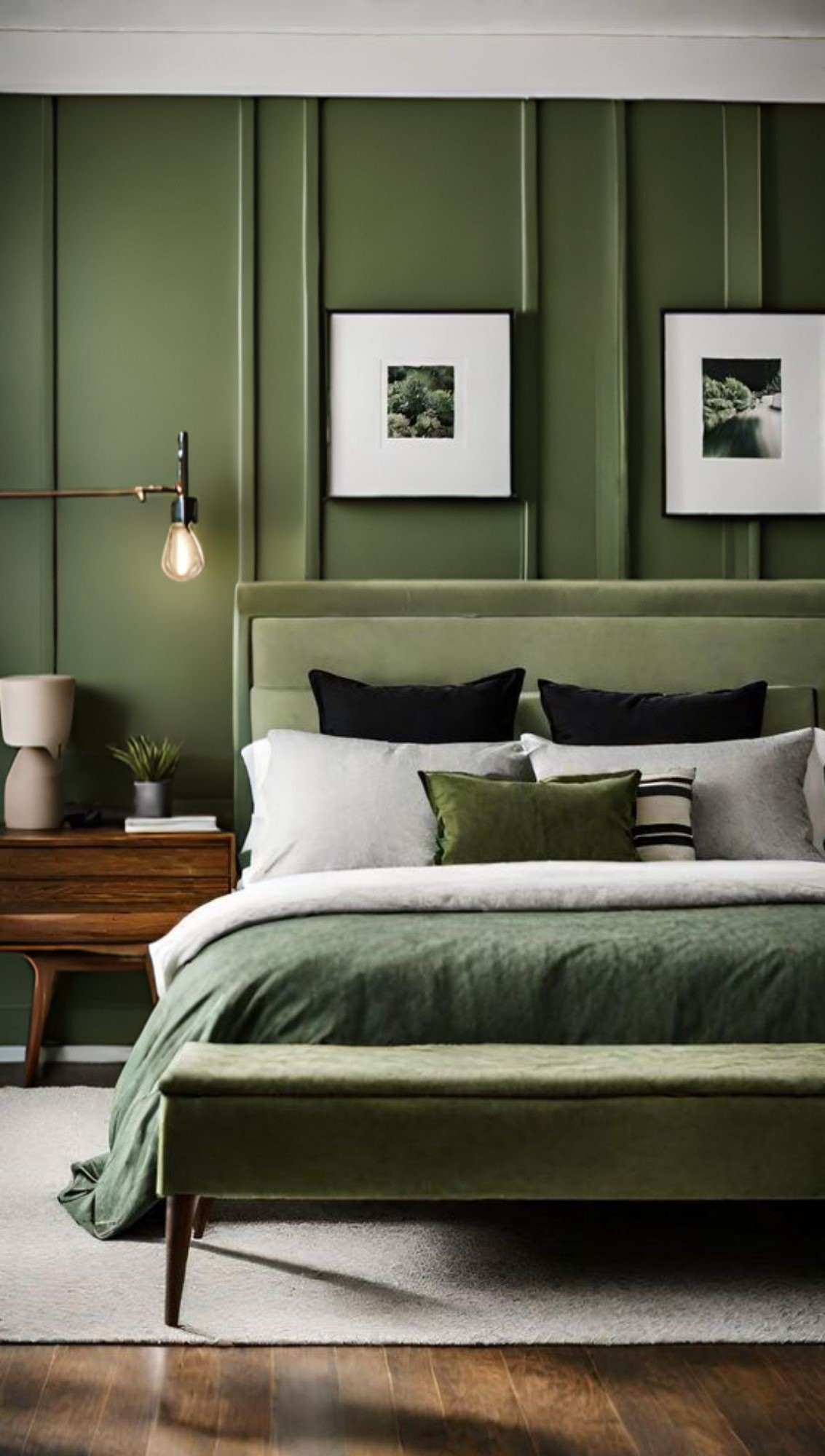 olive green bedroom