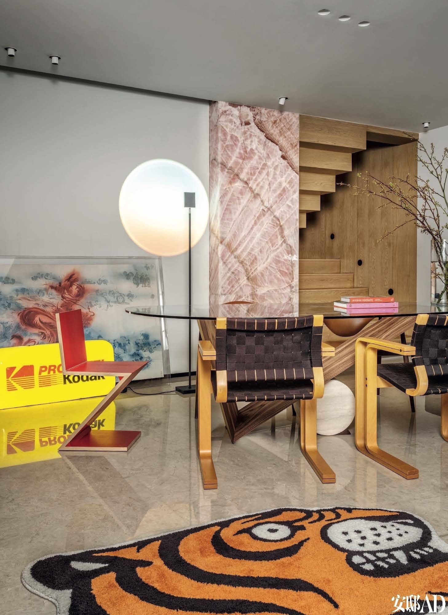Eclectic Modern Interior Design for Family Living, guests room with unique carpet, handmade furniture