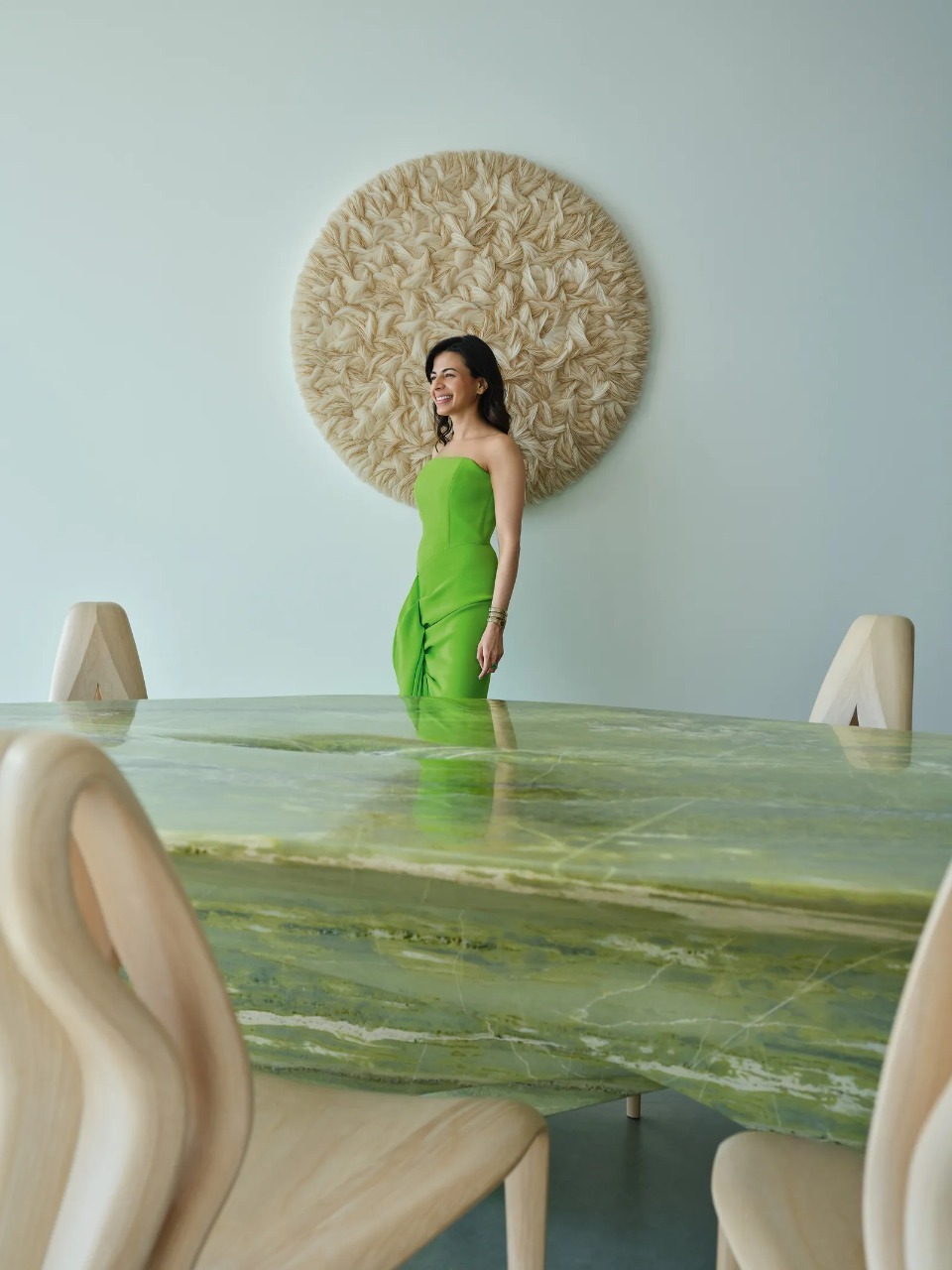 The Art of Minimalist Luxury: Inside a Dubai Penthouse Inspired by Nature , dining room and table, large window, natural light