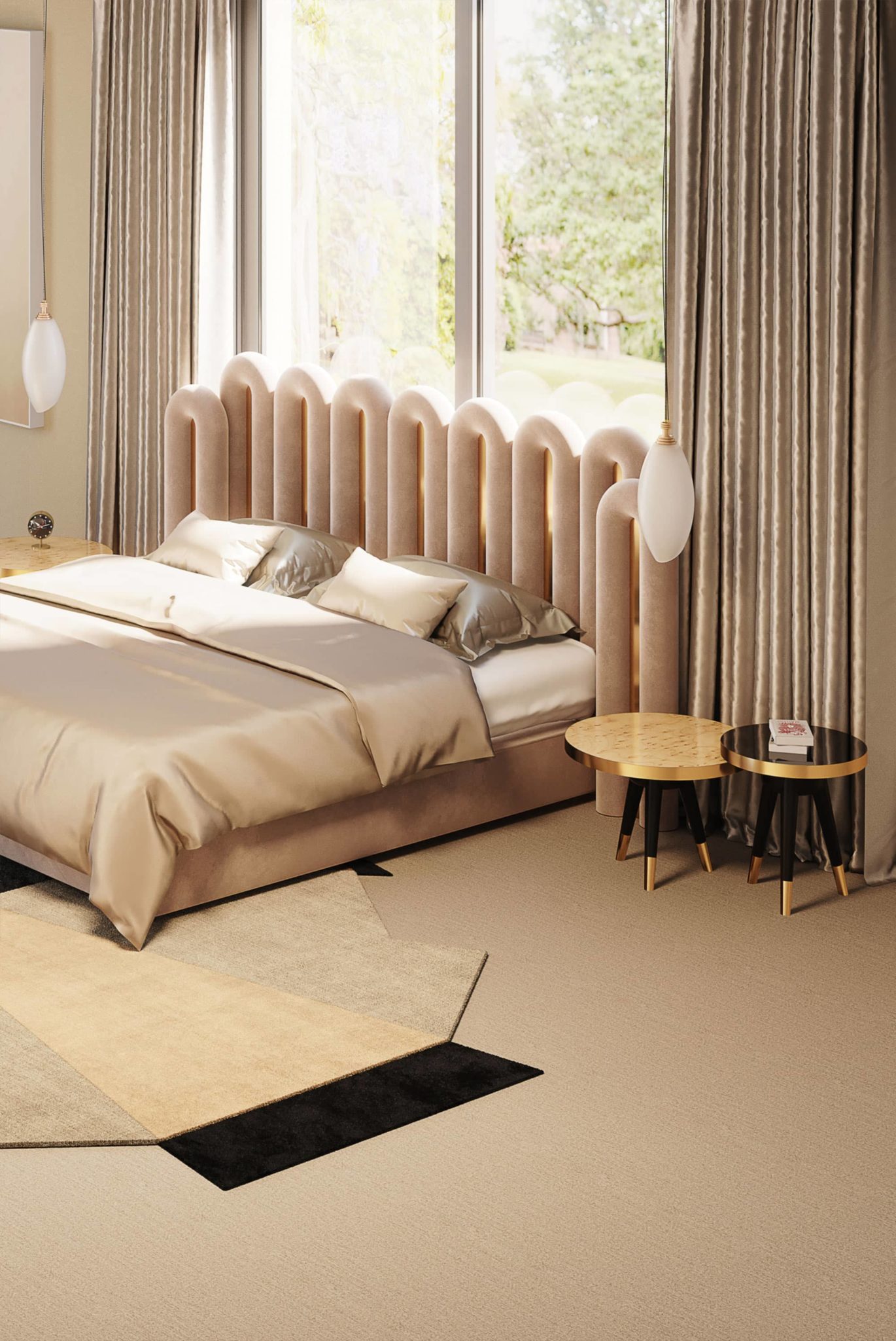 luxury bedroom by HOMMÉS Studio in soft pink tones