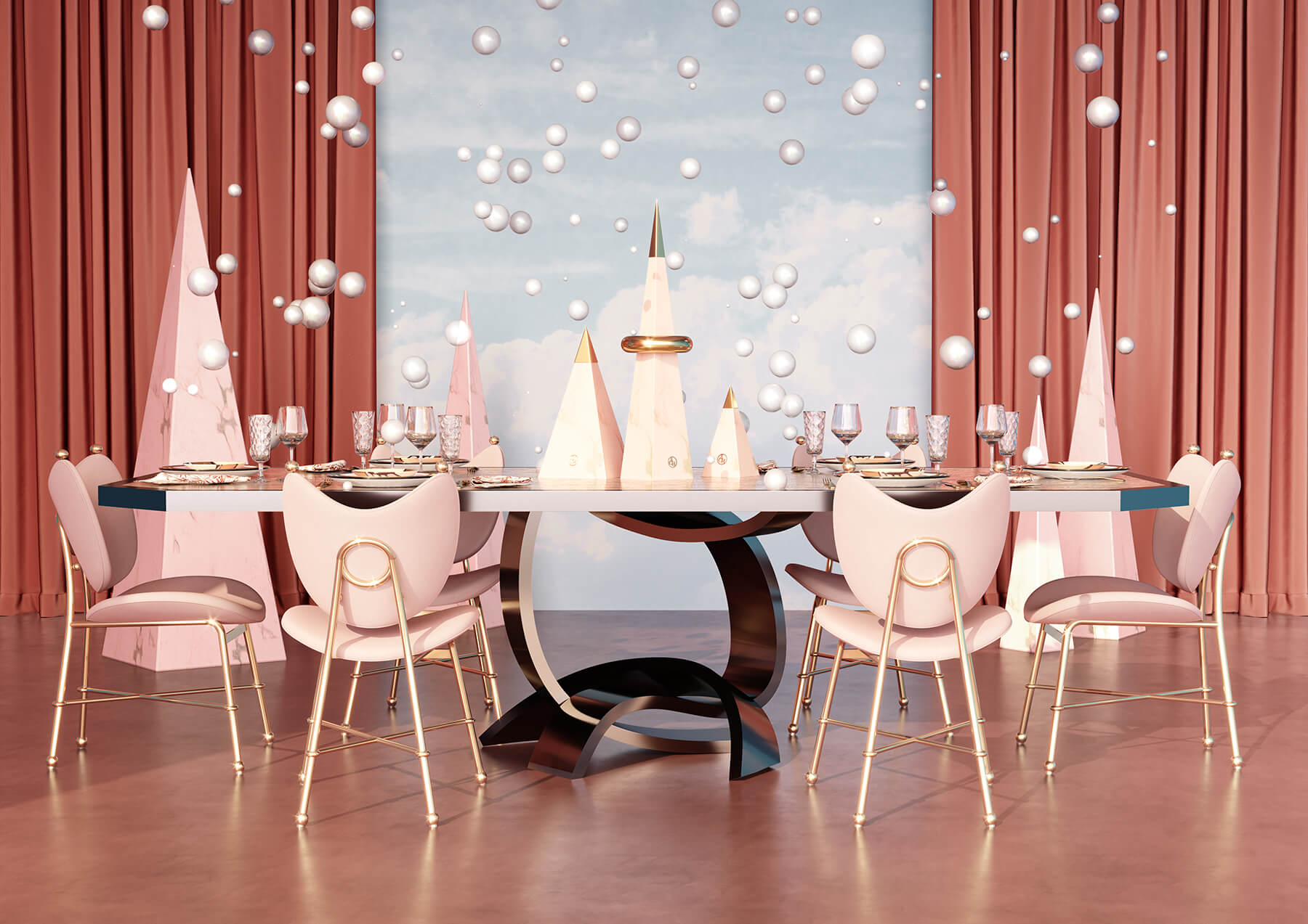 dining room in pink tones