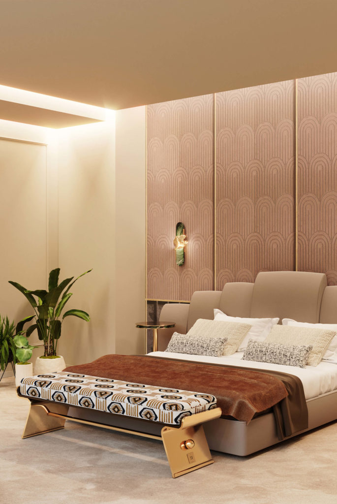 Luxury Bedroom by HOMMÉS Studio in earthy tones