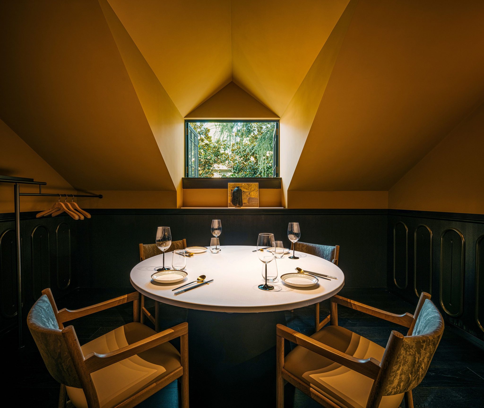 A small and intimate dining room in the attic