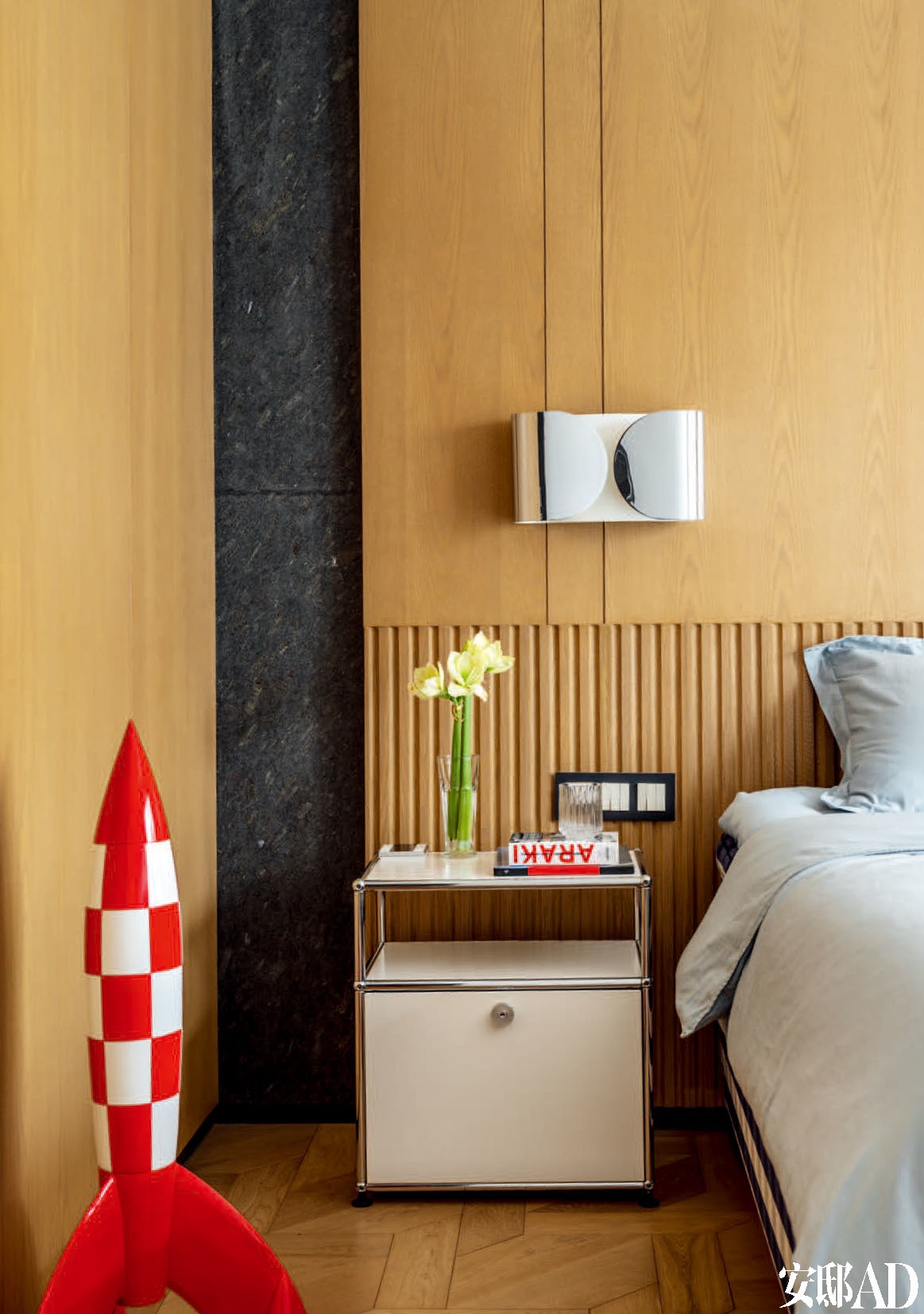 Eclectic Modern Interior Design for Family Living, bedroom with unique art objects