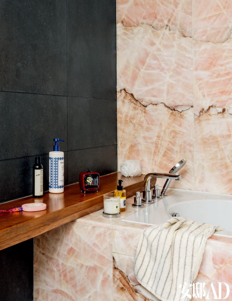 Eclectic Modern Interior Design for Family Living, bedroom in pink marble
