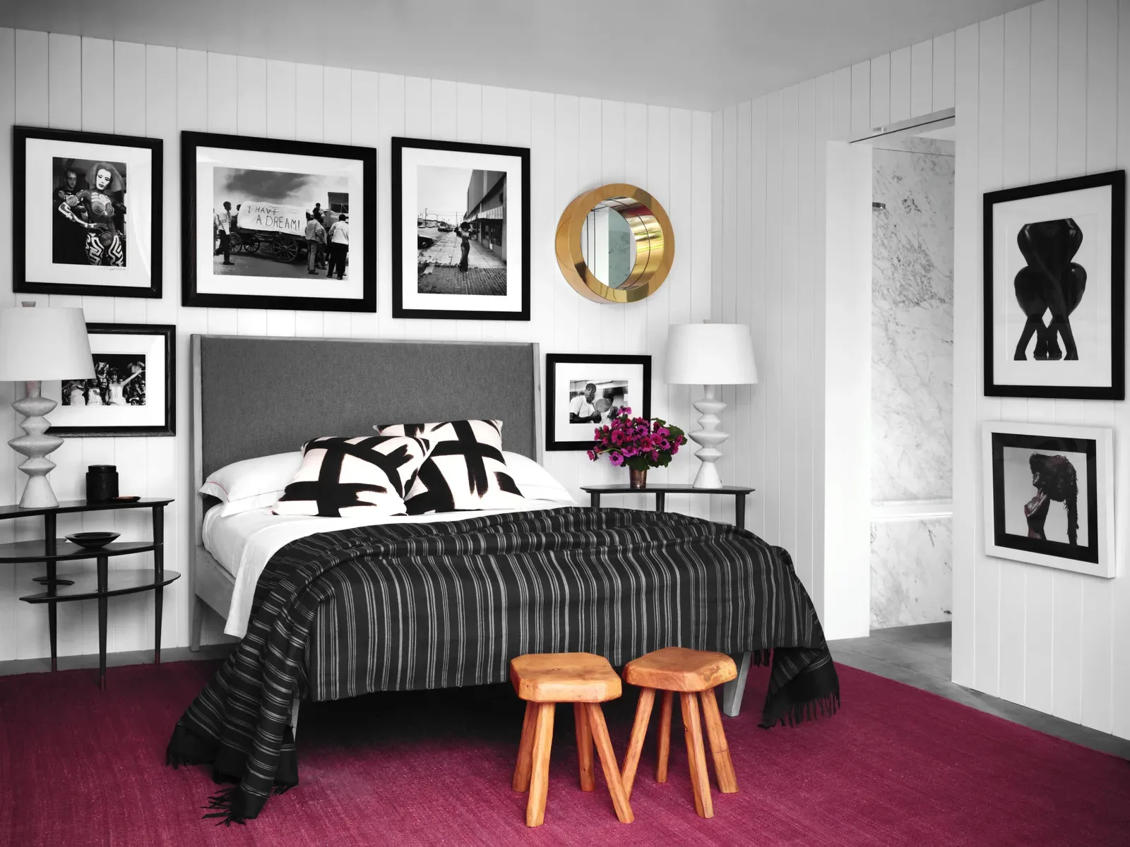 playful children's rooms in tones of black white and purple