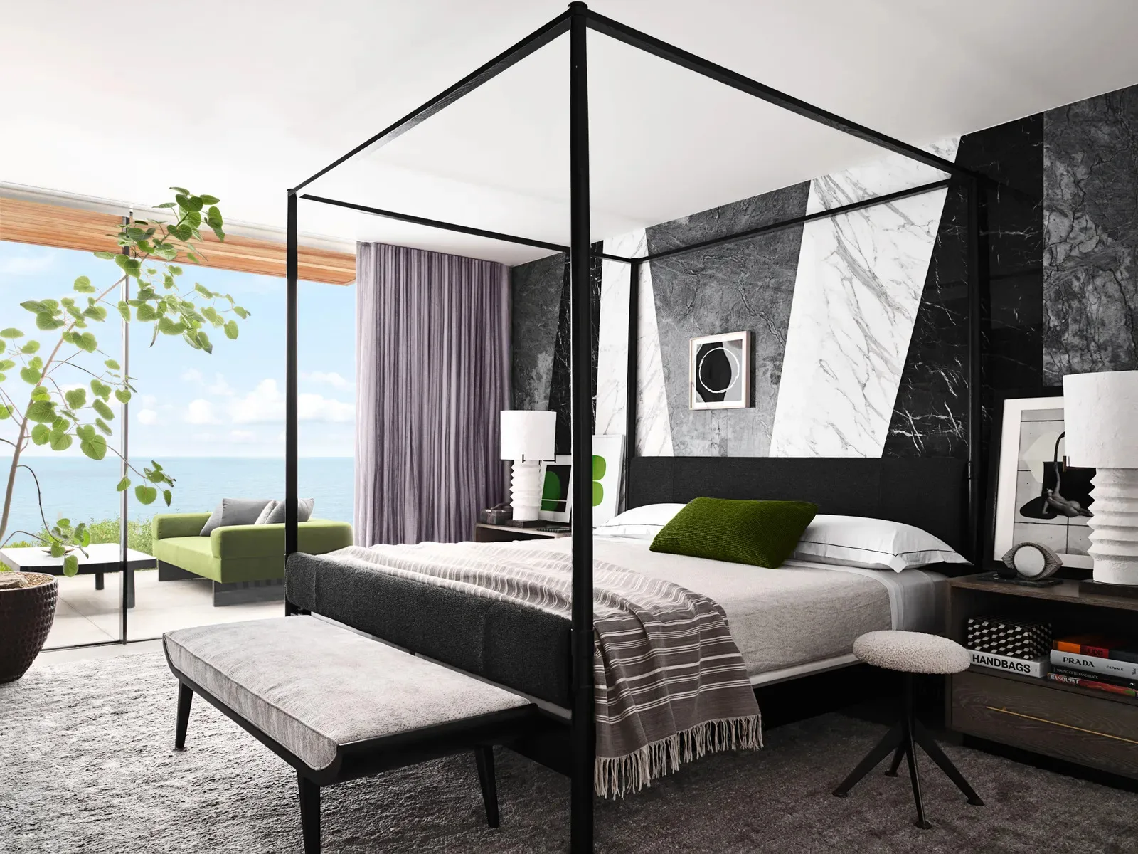 Ellen Pompeo's bedroom in neutral and green tones