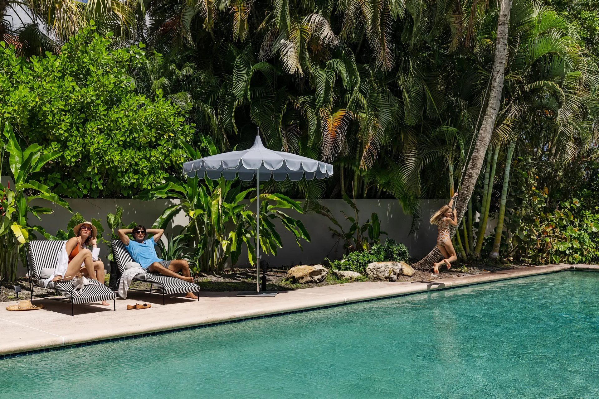 Nacho Figueras and family enjoying the outdoor pool