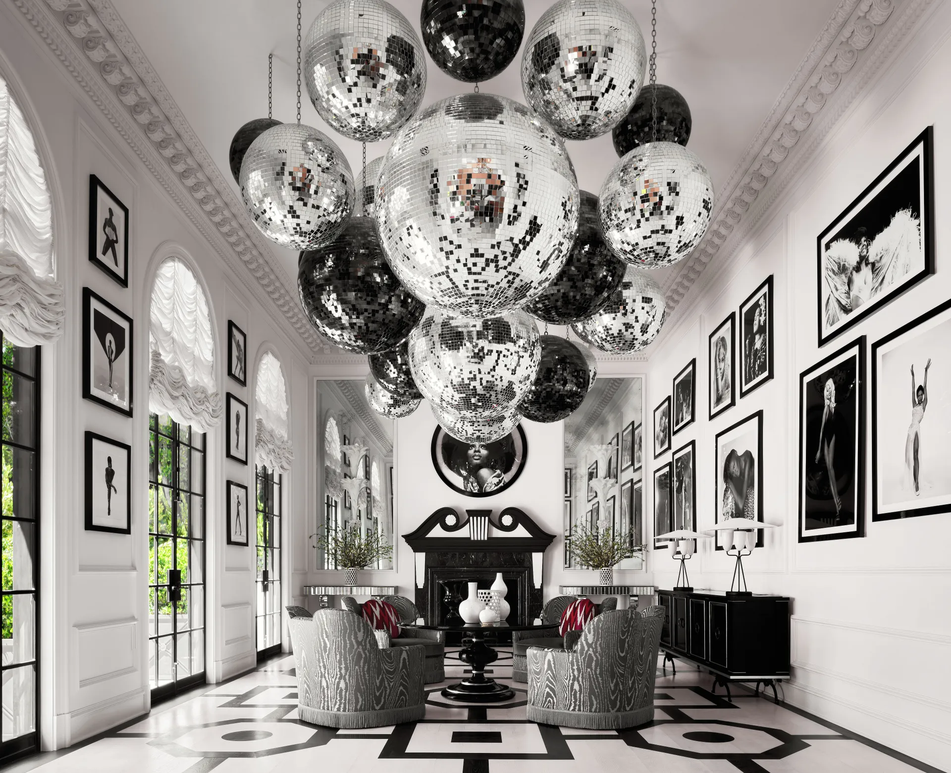 RuPauls black and white room designed by Martyn Lawrence Bullard