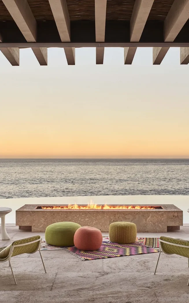a set of multicolored and relaxed outdoor furniture 