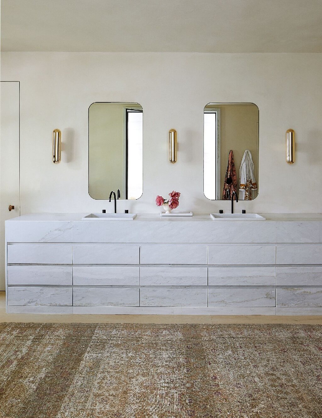 Adam and Behati Prinsloo Levine art deco revival bathroom, one of the celebrity bathrooms for bathroom design ideas