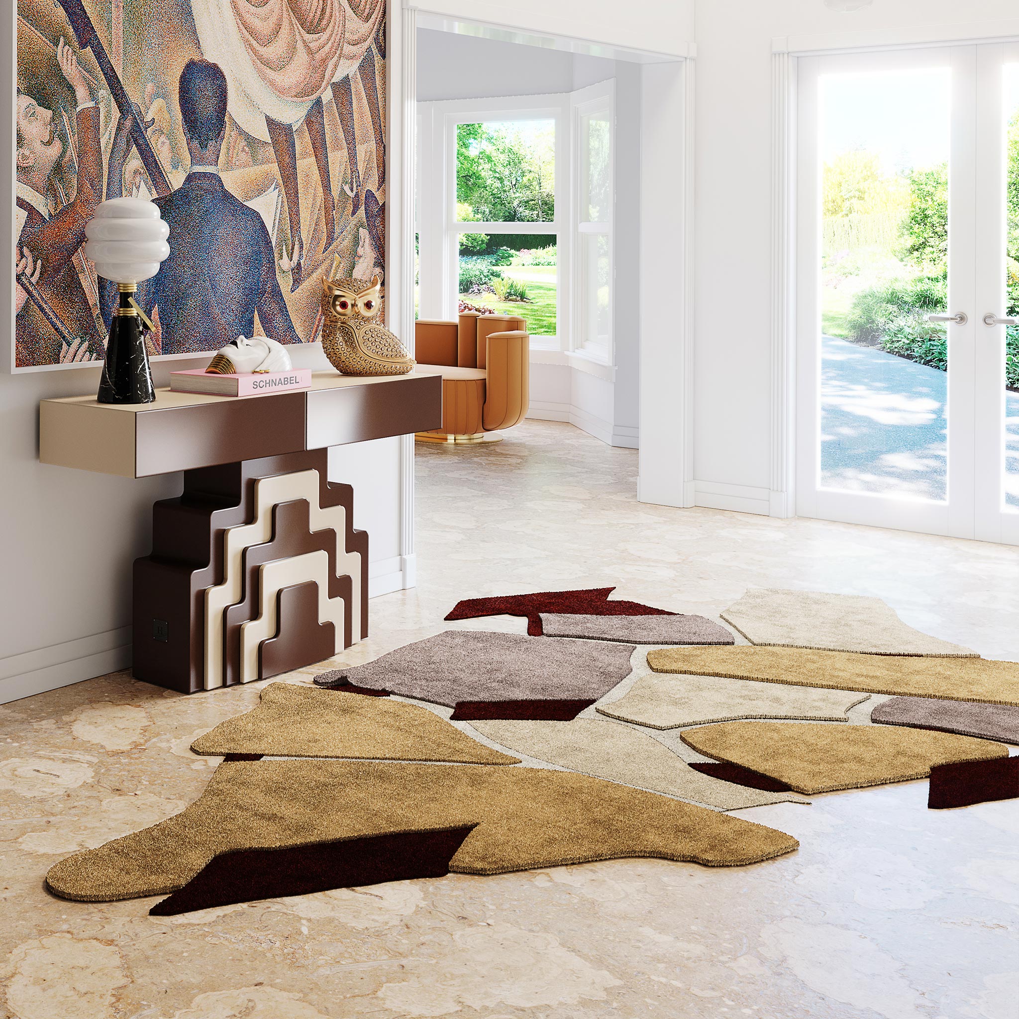 Furniture decor deas for hall entrance with rug by Hommés Studio