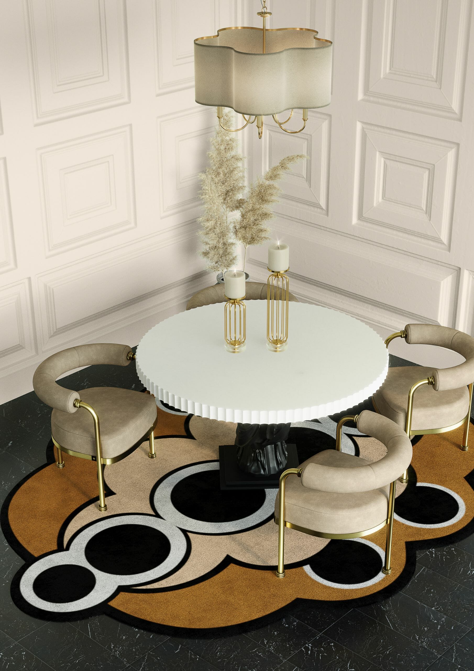 art deco dining room with round dining room
