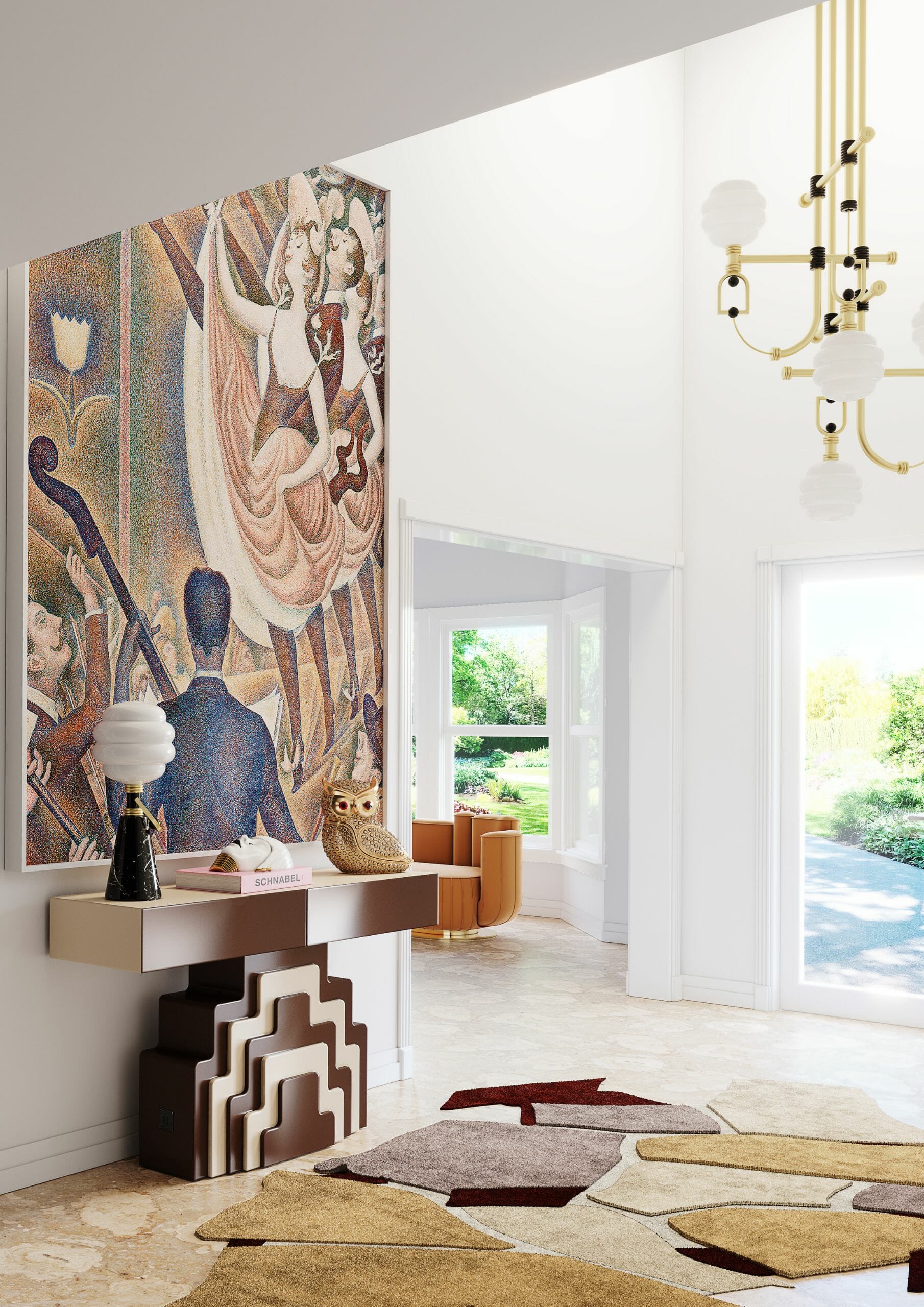 entryway design ideas for art deco home with console table