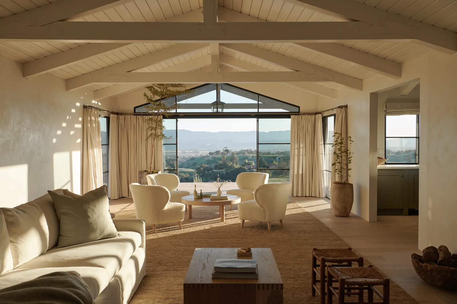 The expansive living area at a ranch property in Santa Ynez by designer Jenni Kayne- Quiet Luxury
