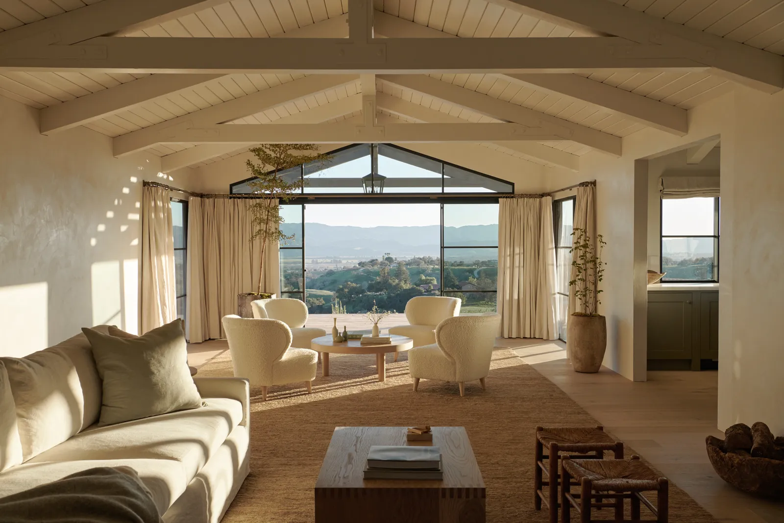 The expansive living area at a ranch property in Santa Ynez by designer Jenni Kayne- Quiet Luxury 