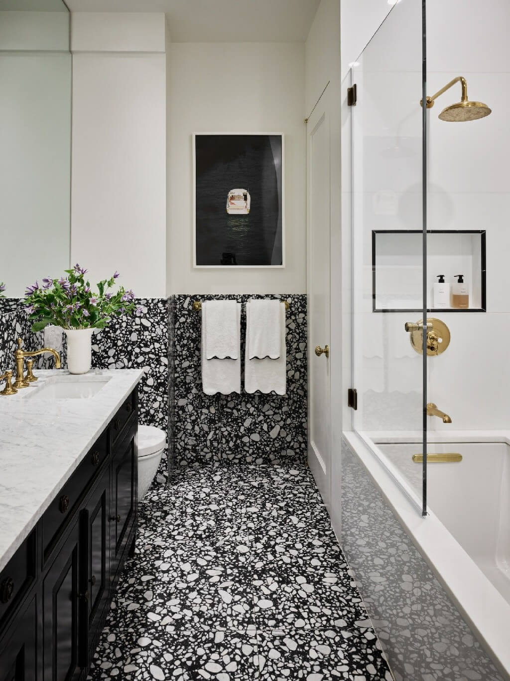 NYC loft - black and white bathroom