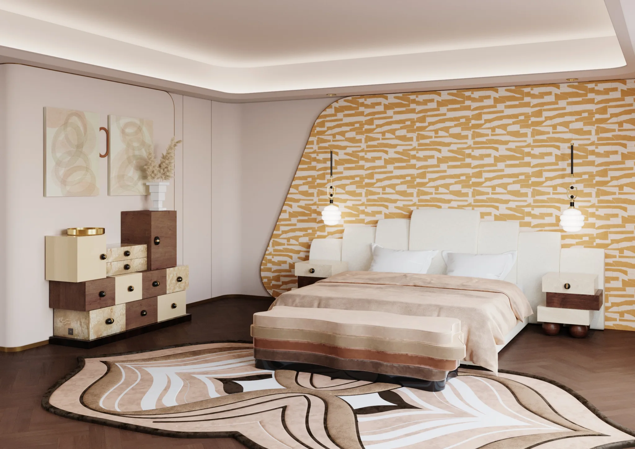 romantic bedroom design in warm hues
