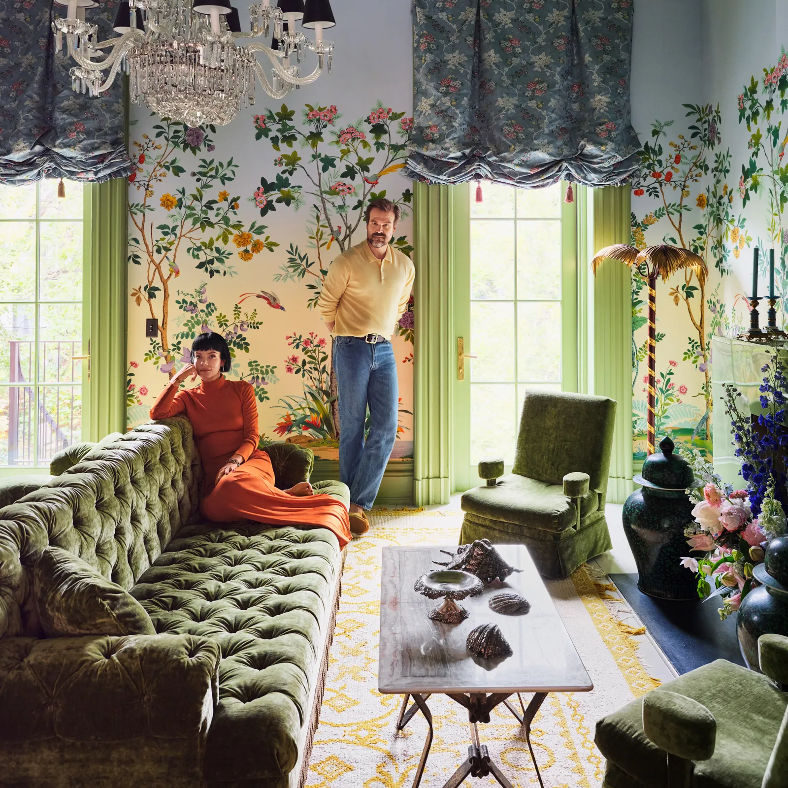 David Harbour and Lily Allen at their maximalist home living room