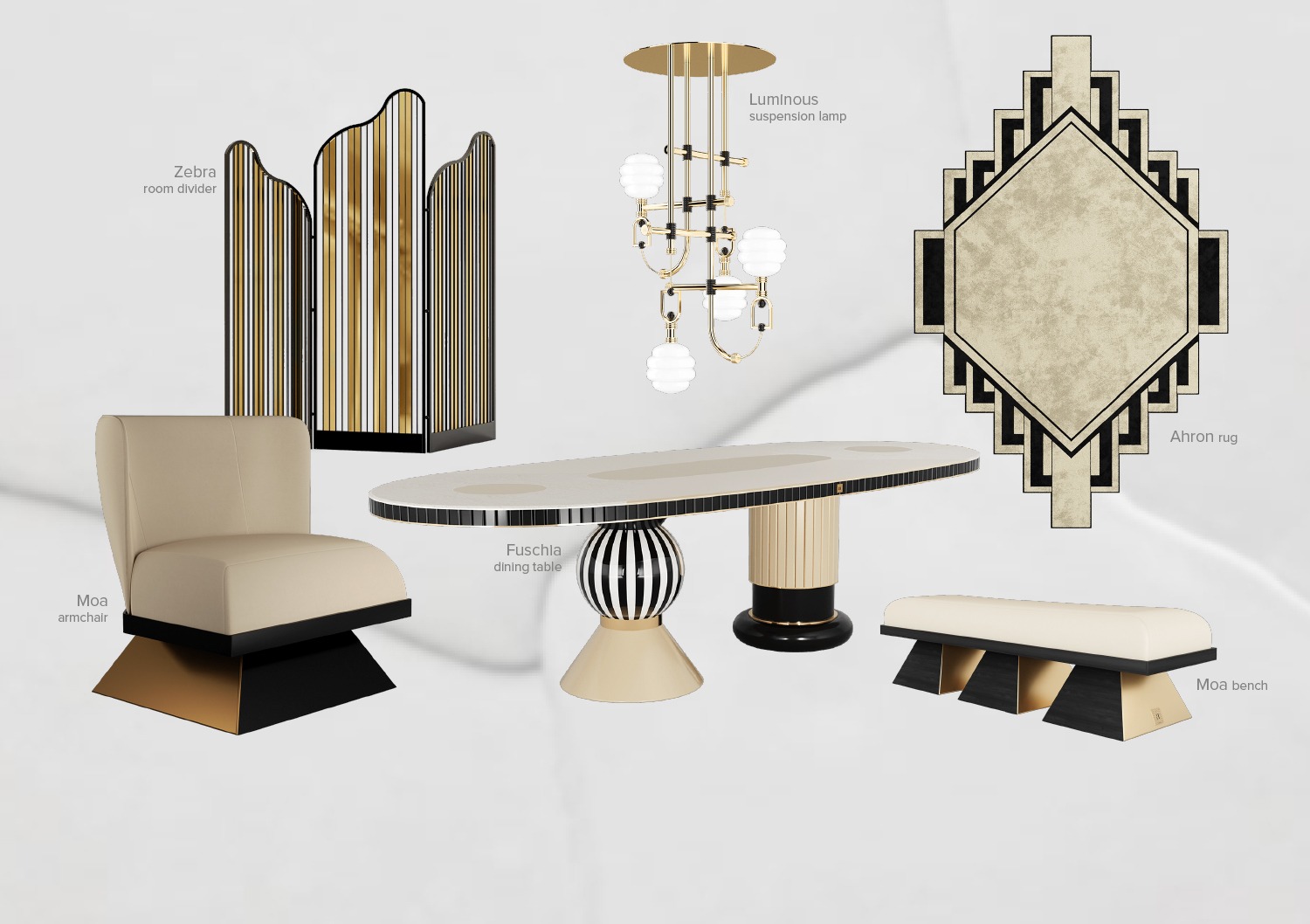 Interior Design Mood Board with brass 