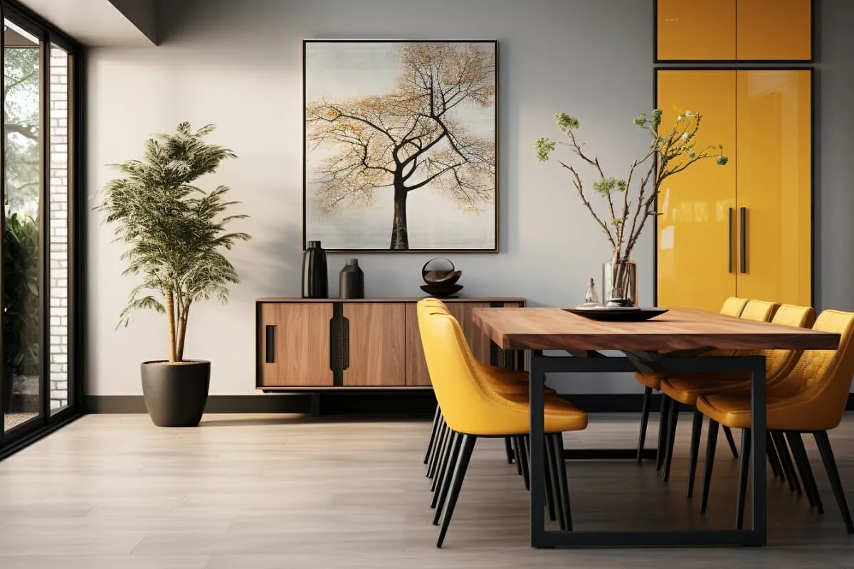 Dinning room with soothing hues of nature 