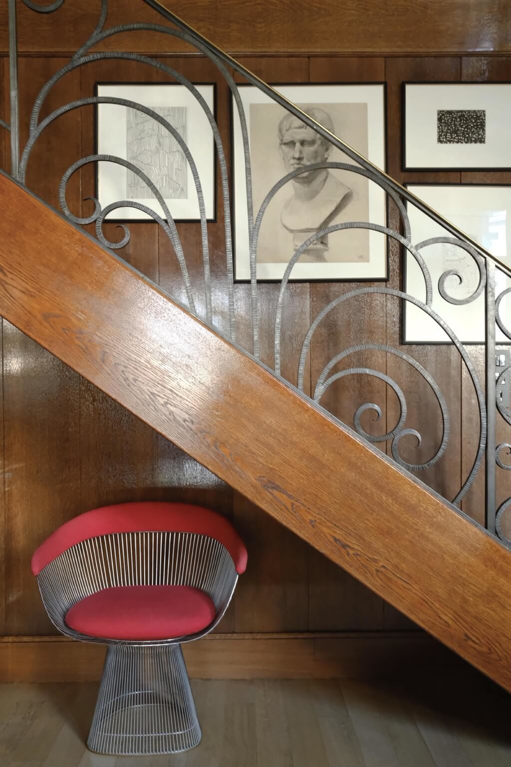 art deco interior design - red armchair in  hall