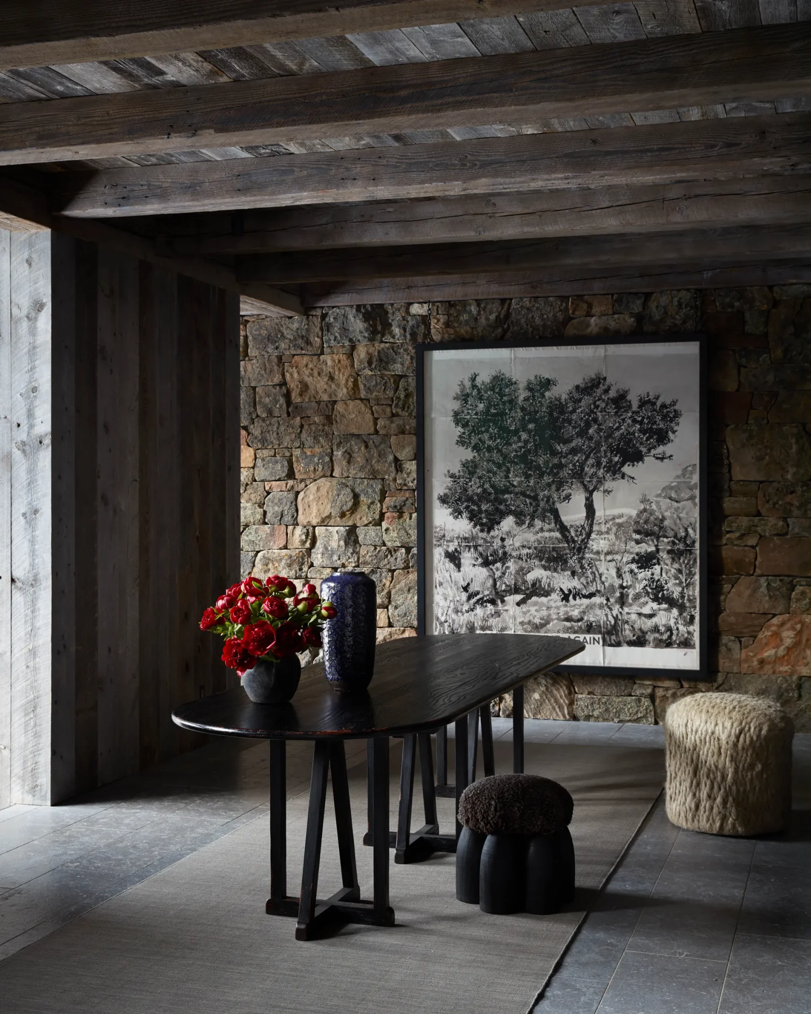 winter chalet entryway by architect Greg Matthews and the interior designer Olivia Williams
