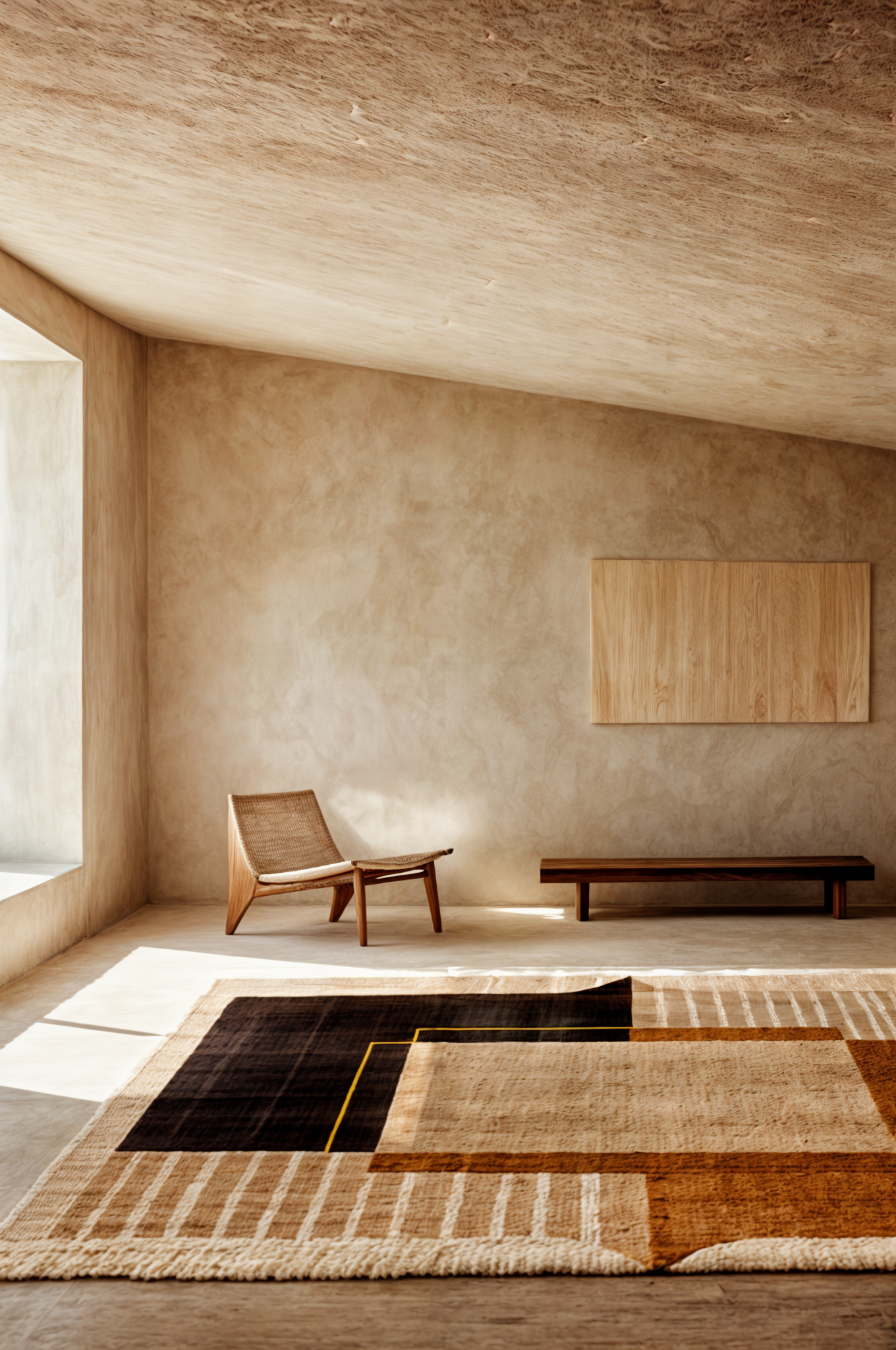 Handcrafted Unique Interior Design minimalist style apartment design with handmade furniture and rug