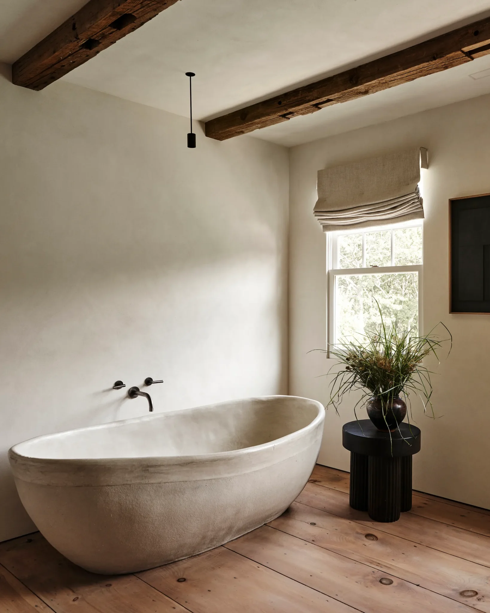 A clay bathtub in a contemporary interior design