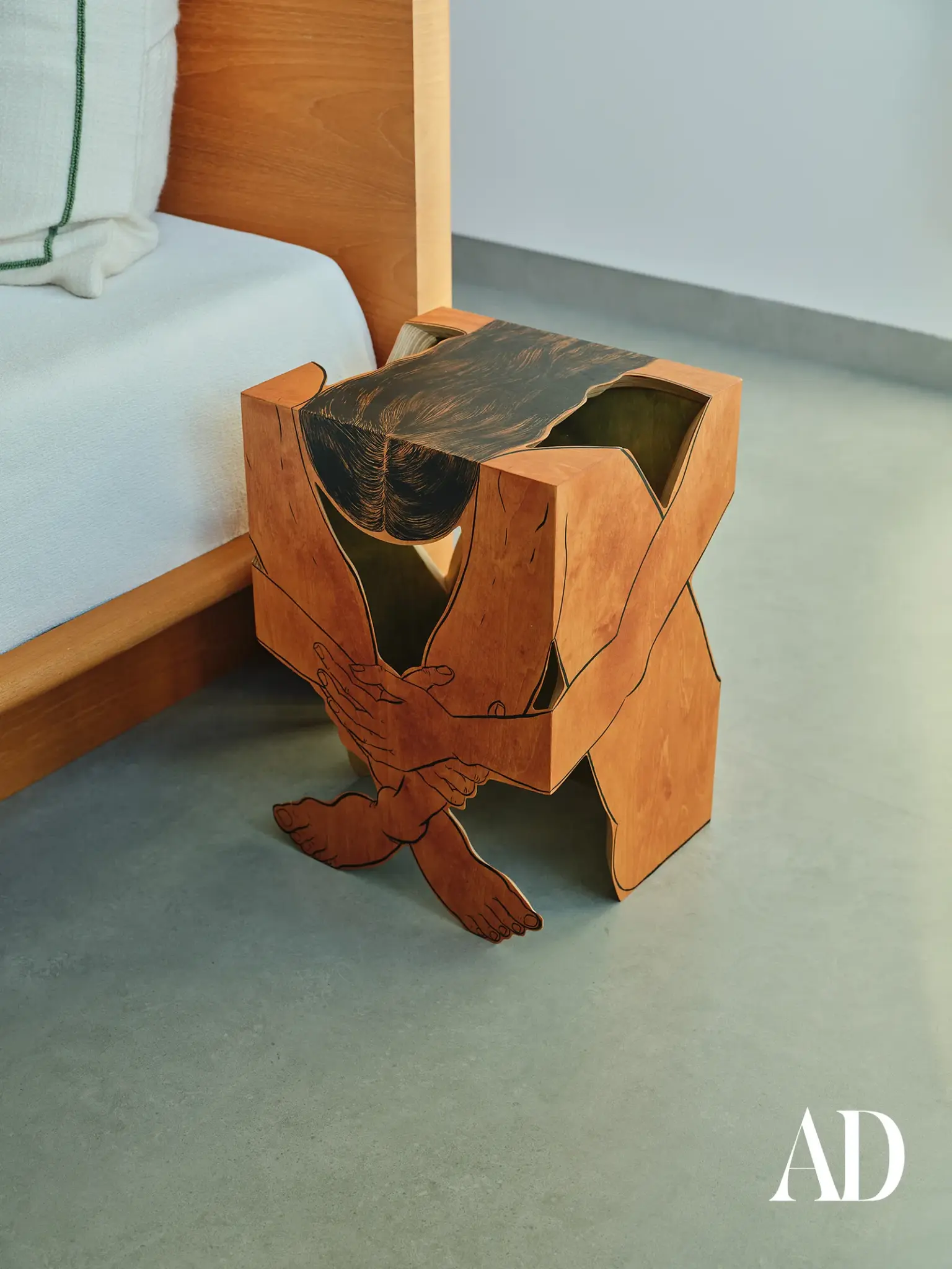 The Art of Minimalist Luxury: Inside a Dubai Penthouse Inspired by Nature , guest bedroom, unique designer side table