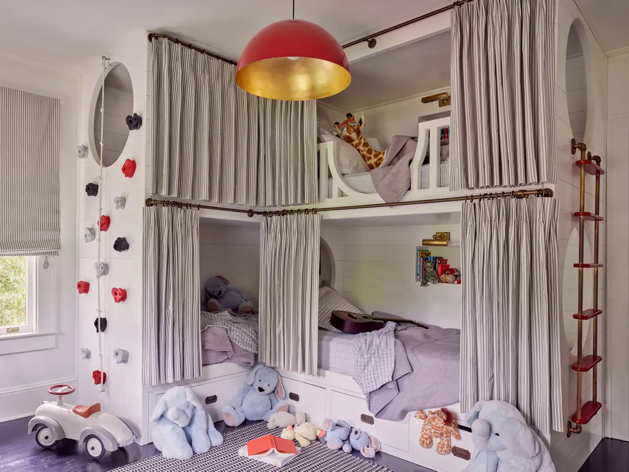 childern's room with striped curtains
