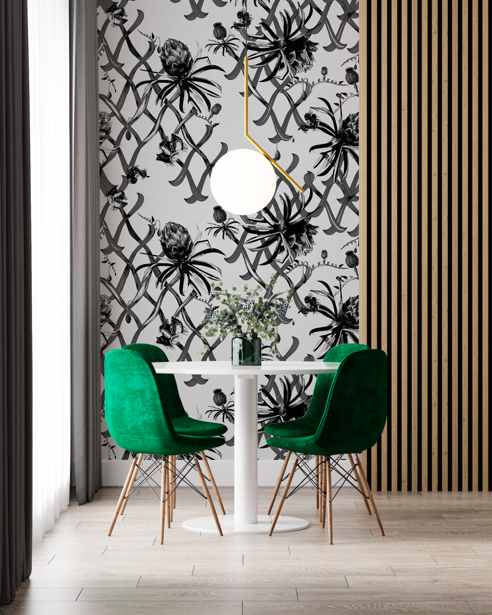 Artichoke black and white tropical wallpaper by Gallery Design Store