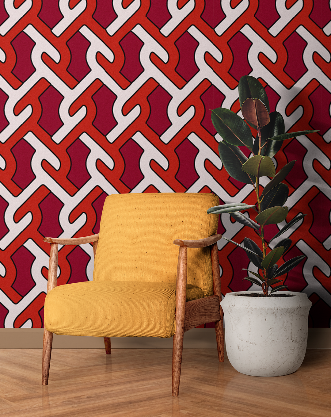 Knots red and white wallpaper by Gallery Design Store