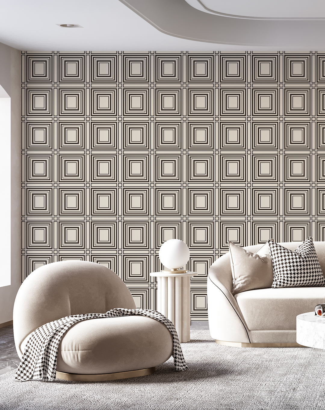 Bagatti black and beige squared wallpaper by Gallery Design Store