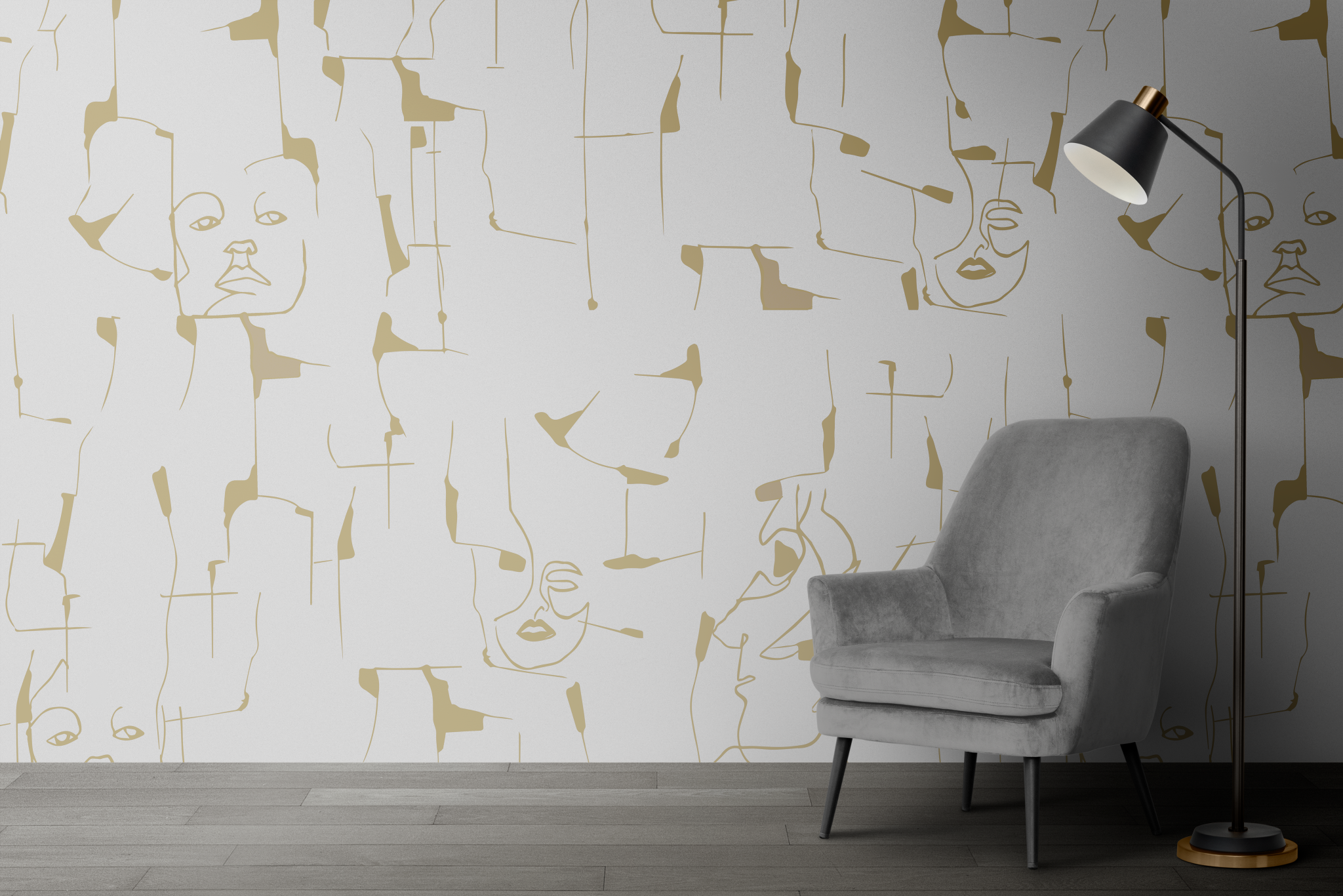 Mural gold and white wallpaper by Gallery Design Store