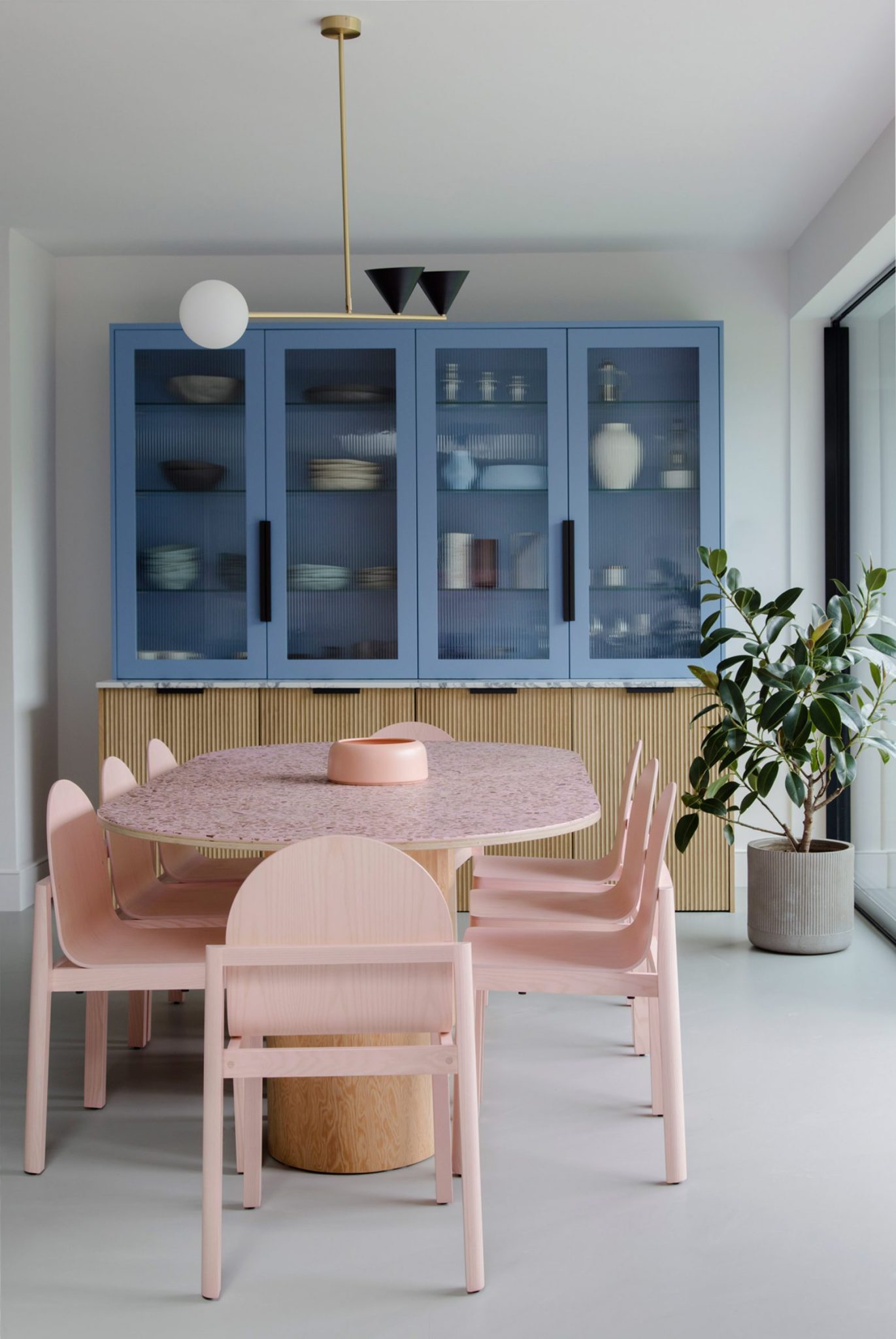pink dining table and dining chairs 