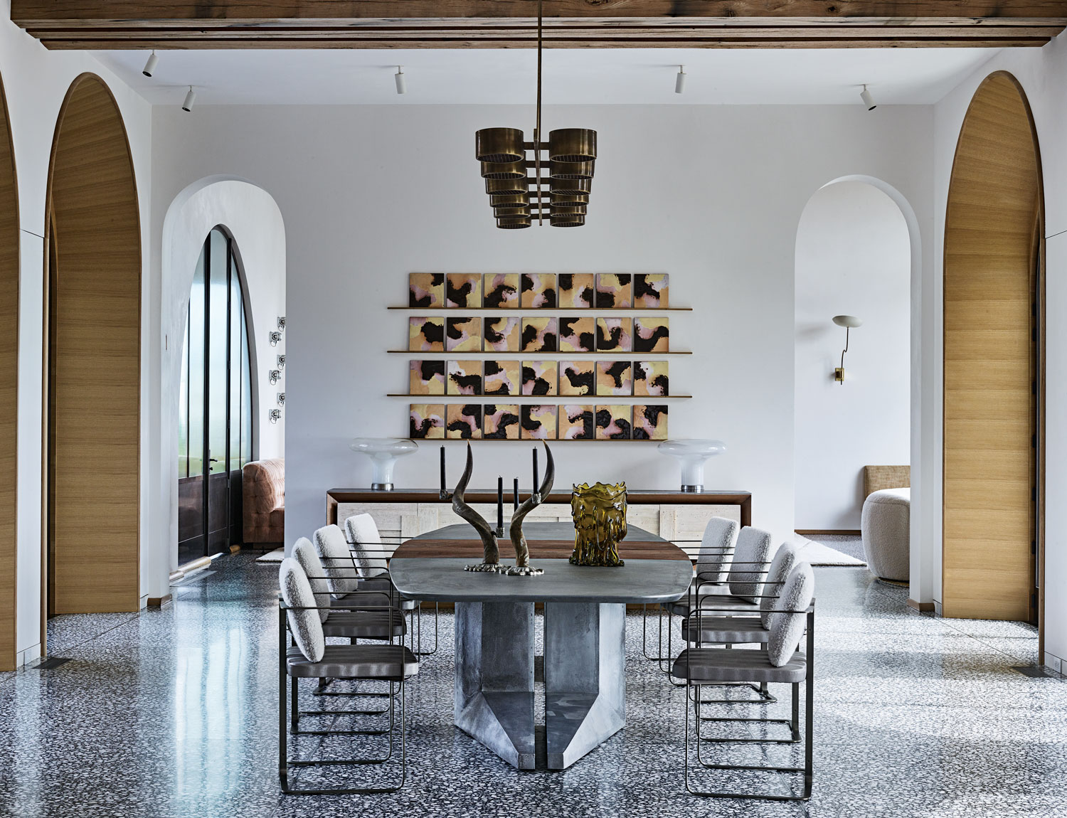 dining room with vintage artworks