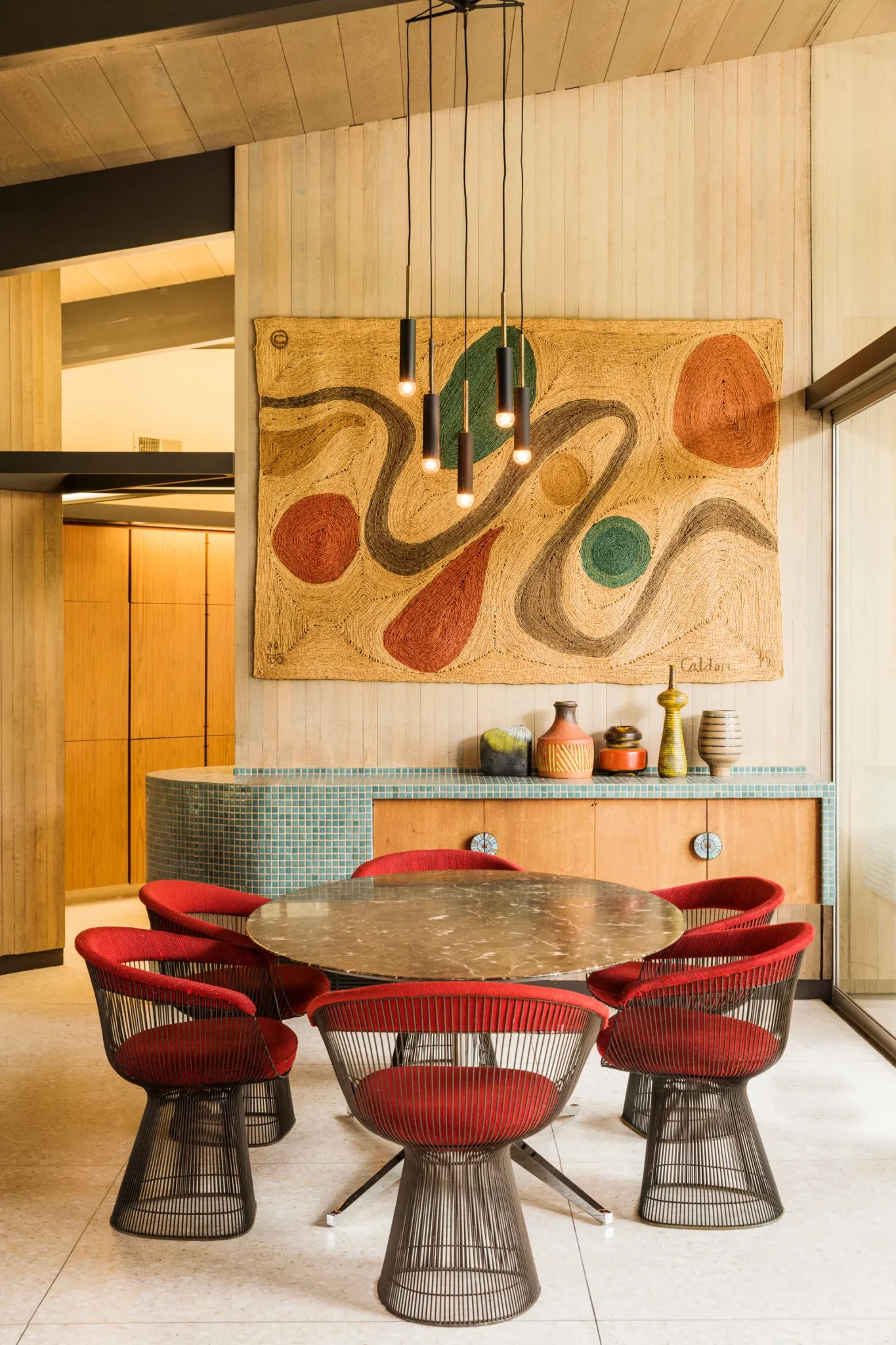 A mid-century modern home's dining room