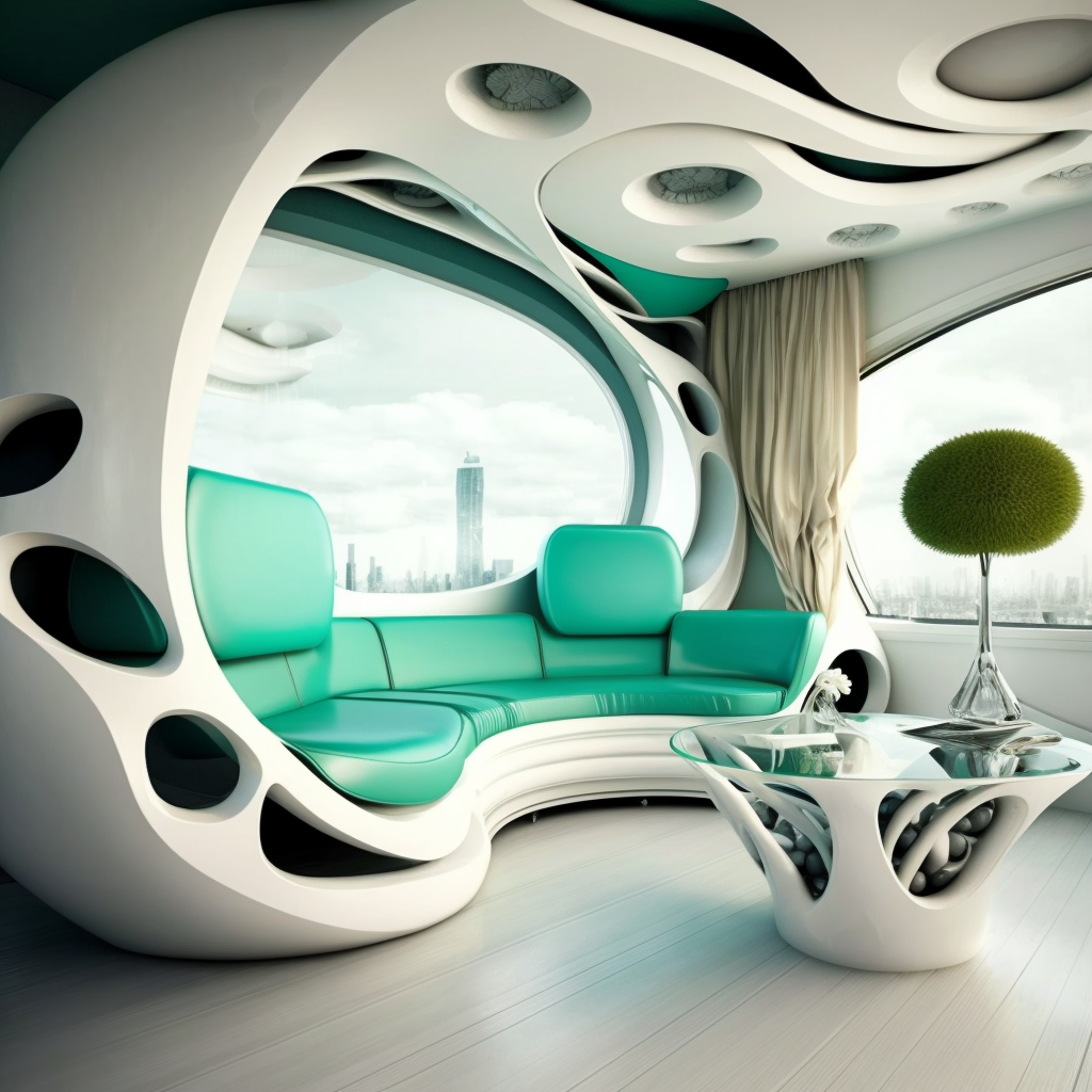 A futuristic living room made through Midjoruney