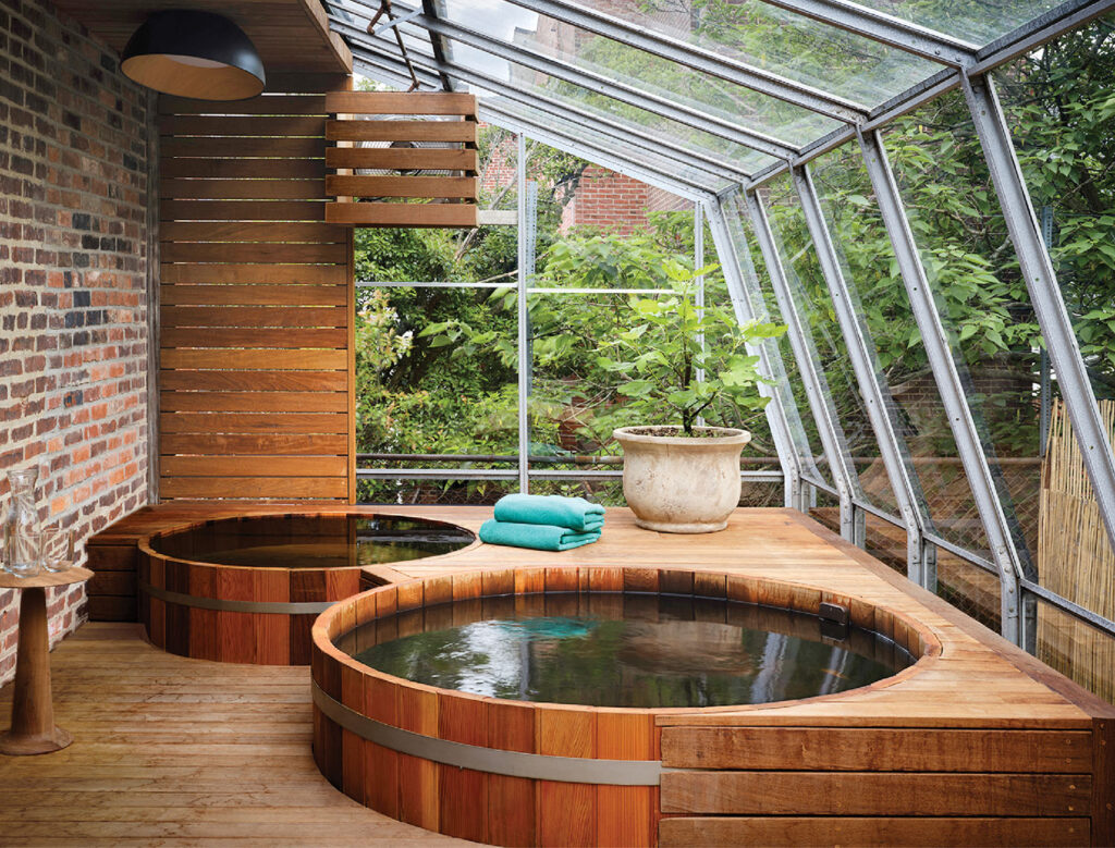 hot and cold plunge pools.