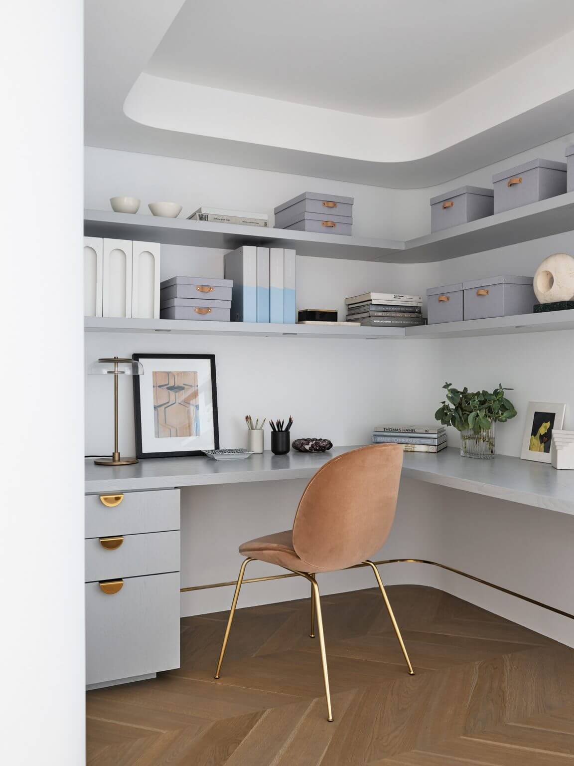 modern home office with soft colors designed by Australian interior designer Greg Natale
