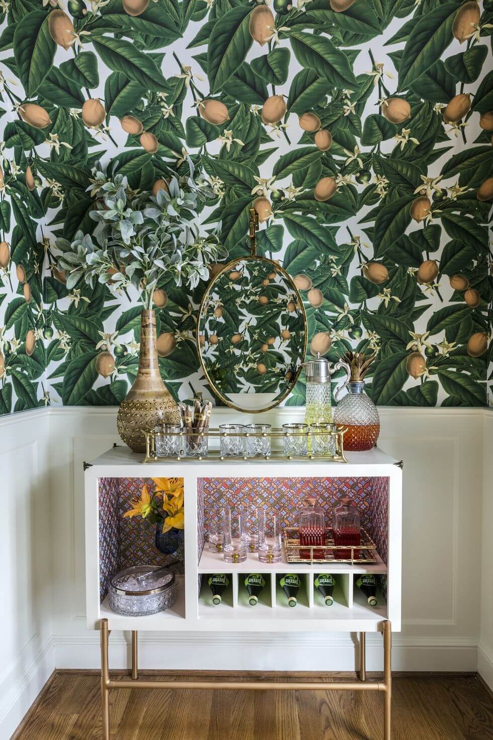 Dining Room wall decorated with paper