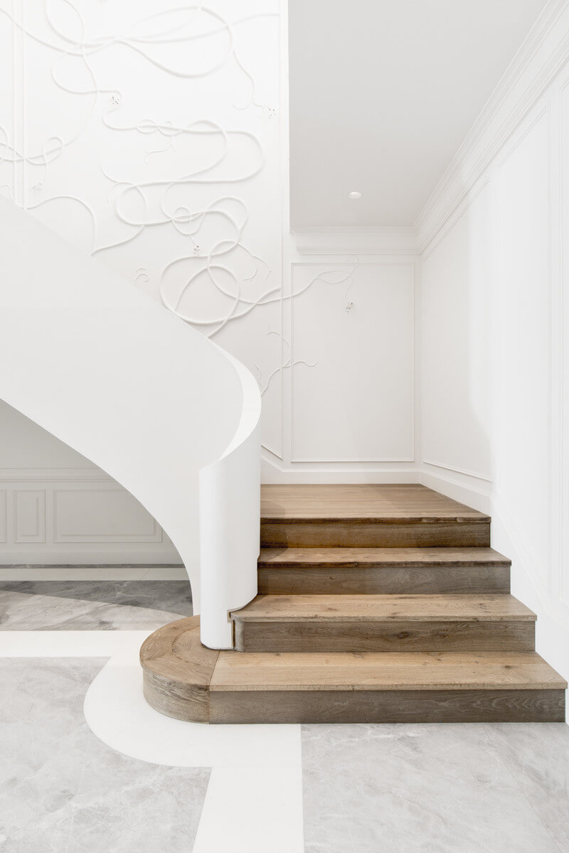 Staircase in French Wood in the Family Home in Madison Avenue Designed by Nathan Litera