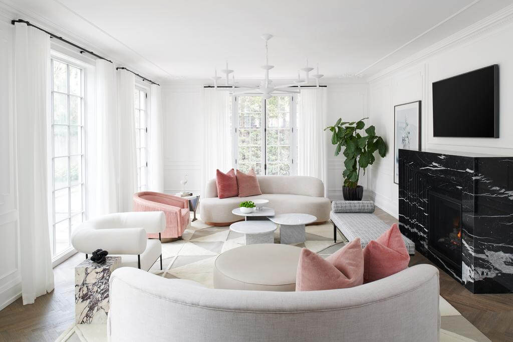 Neutral Living Room with Glimpses of  Pink