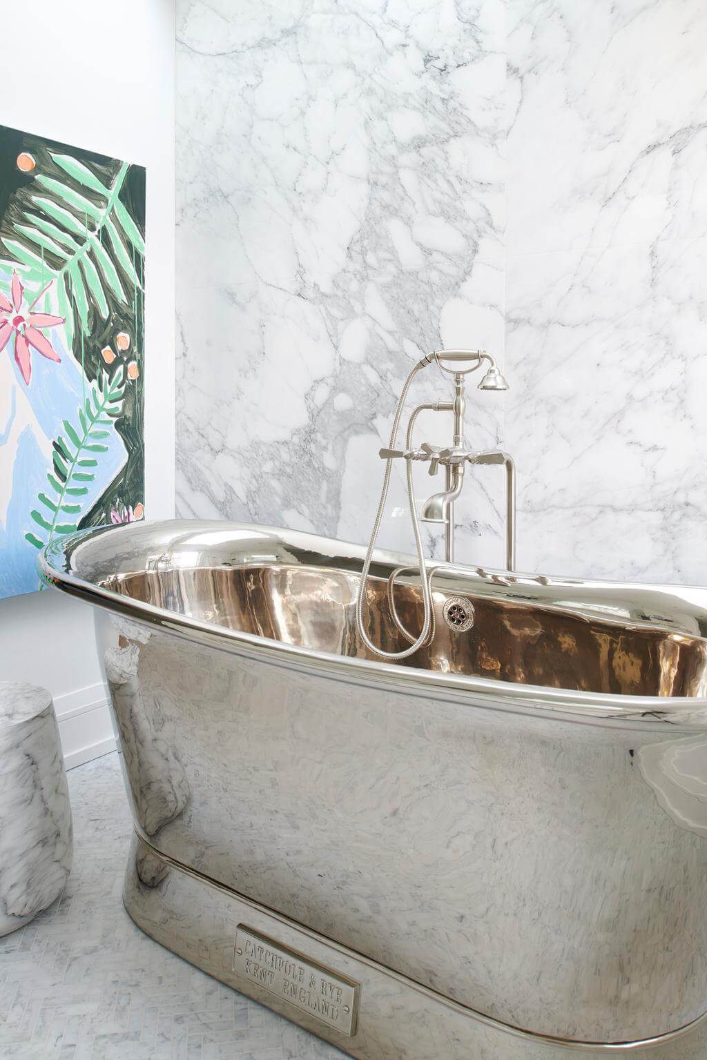 Bathroom With Wallpaper at Neutral Home in Toronto Estate