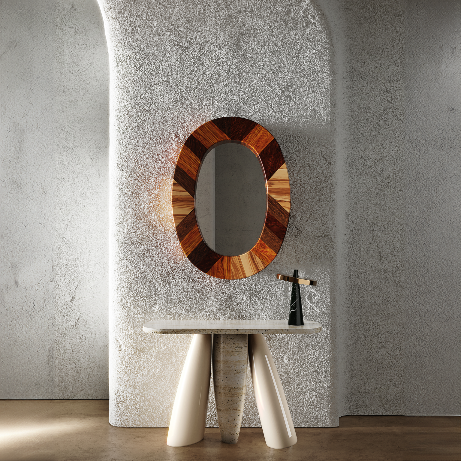 Console and mirror combination with a brown tones